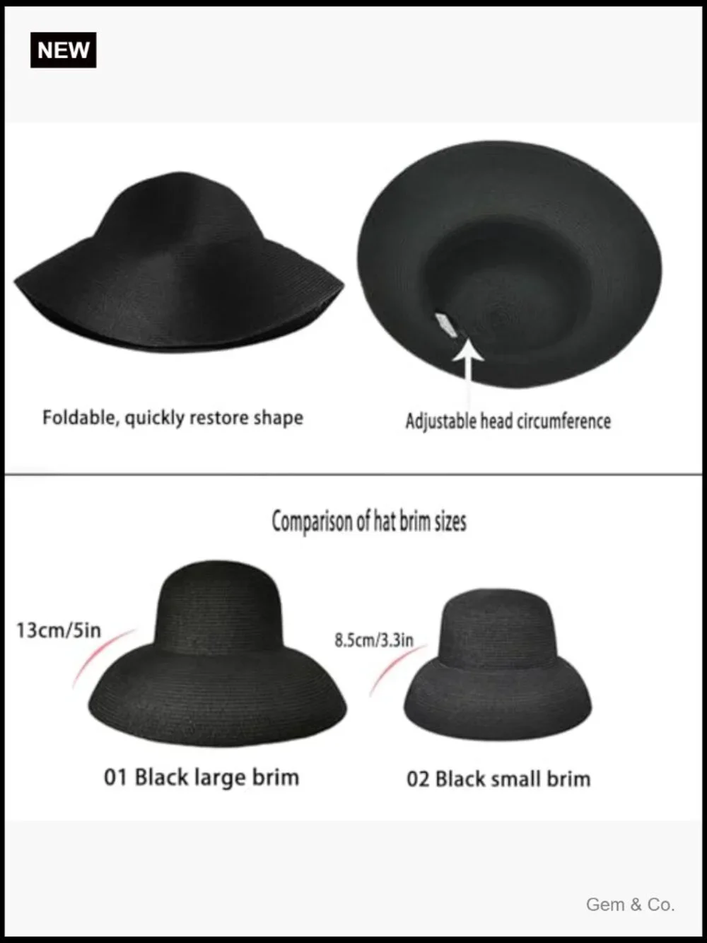 Wide Brim Foldable Straw Sun Hat UPF 50+ Adjustable Travel